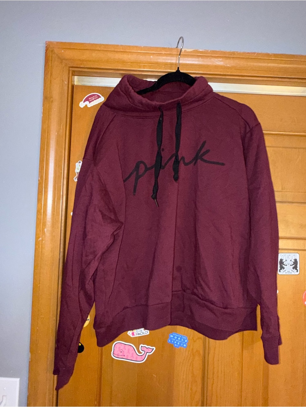 PINK Victoria's Secret Maroon Funnel Neck Pullover with Black Script